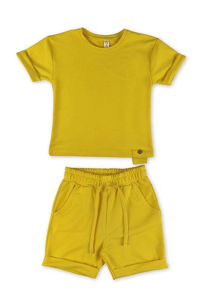 Difa Button Detailed Summer Girl Boy Unisex Top and Bottom Set