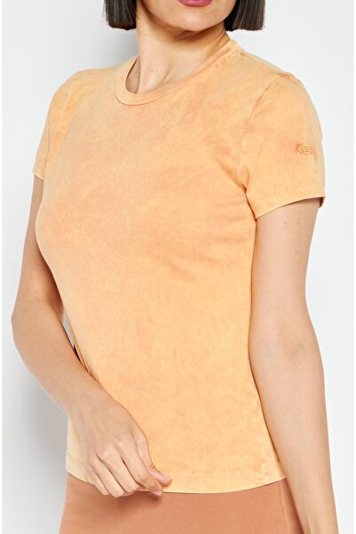 Diesel Women Round Neck Short Sleeves Plain T-Shirt, Orange