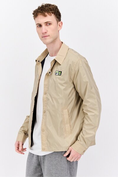 Fila Men Sportswear Fit Notched Neck Long Sleeve Outdoor Jacket, Taupe