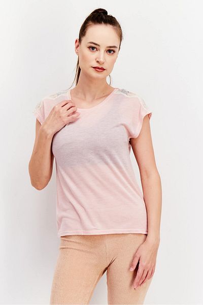 Etam Women Textured Cap Sleeve Pajama Top, Pink