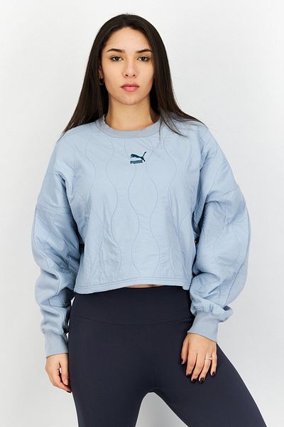 Puma Women Relaxed Fit Quilted Outdoor Cropped Sweatshirts, Blue Wash