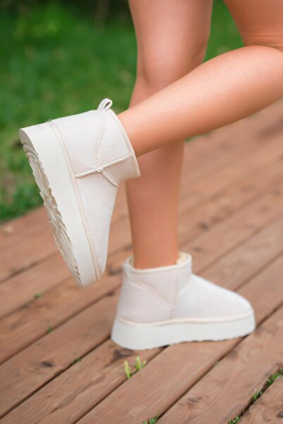 Parponi حذاء نسائي من الجلد السويدي بنعل مسطح ومبطن بالفراء باللون البيج