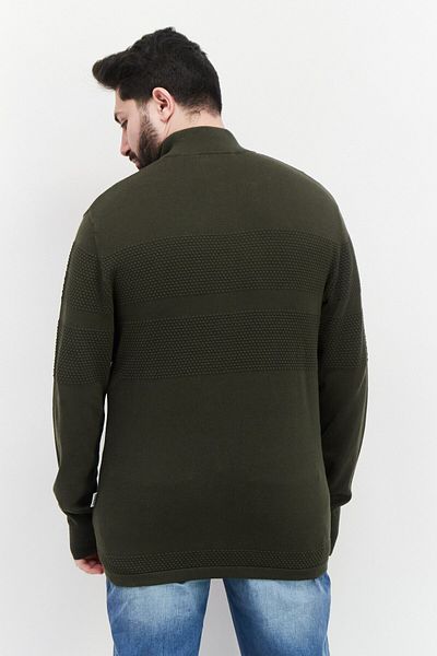 Selected Homme سويت شيرت رجالي محبوك بأكمام طويلة وياقة عالية، لون أخضر ليلي غامق