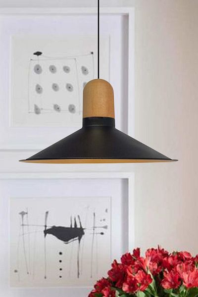 Bamyum Living Room Metal Chandelier Wooden Head Kitchen Living Room Cafe Office Single Pendant Lamp Decorative Lighting