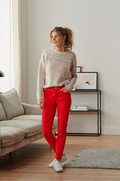 Tchibo Women Slim Fit Stretchable Solid Denim Jeans, Red