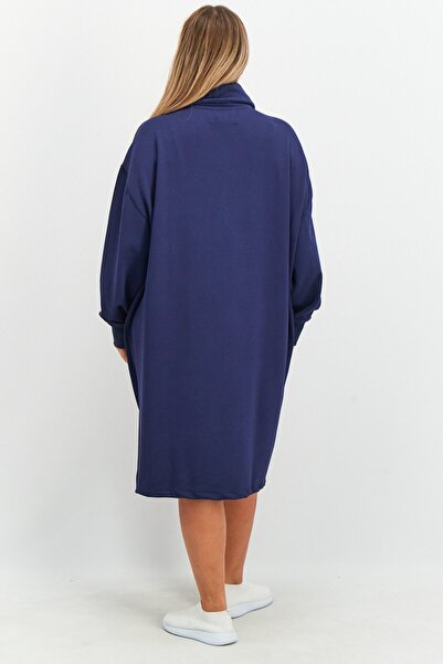 Tchibo Women Solid Zip Sweater Dress, Navy Blue