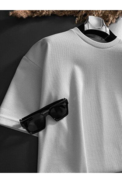 ablukaonline Ανδρικό μπλουζάκι με υφή εκρού πολύχρωμο Long Fit