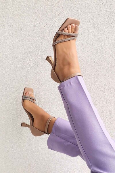 Parponi Octavia Pantofi din piele cu toc de piatră deschis în față și închis ...