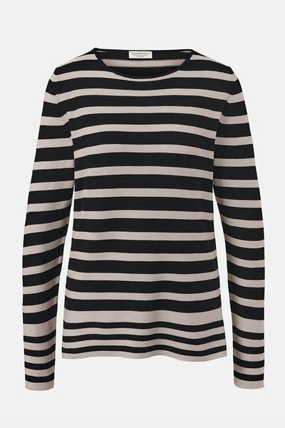 Tchibo Women Round Neck Stripe Sweatshirt, Black