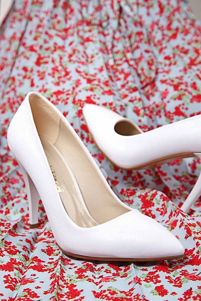 Ccway Piele albă stiletto cu vârf ascuțit pentru femei