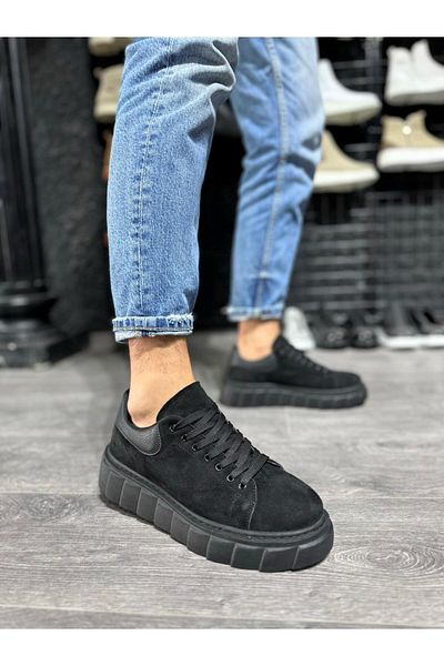 Knack High Sole Daily Suede Shoes 144 Black (Black Sole)
