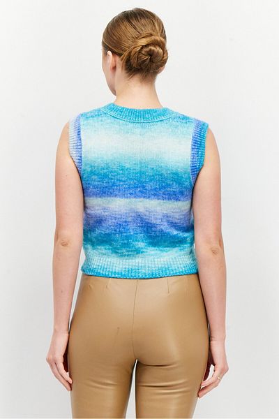 Don't Call Me Jennyfer Women V Neck Sleeveless Tie Dye Knitted Top, Blue