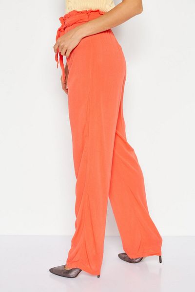 Etam Women High Rise Textured Straight Leg Pants, Orange
