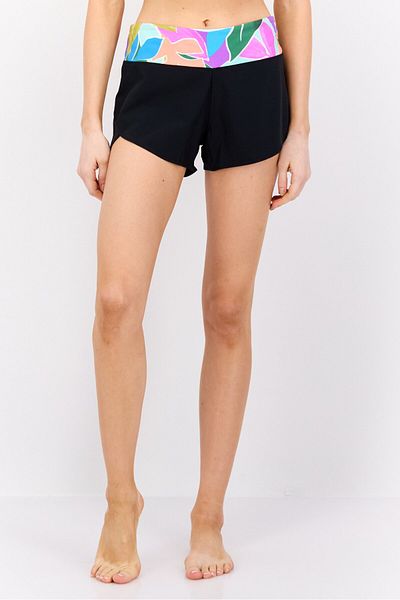 Hurley Women Floral Print Swim Shorts, Black Combo