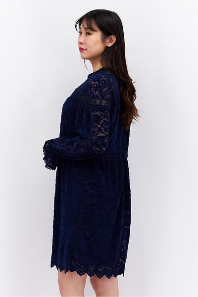 Tahari by Arthur S Levine Women Velvet Lace Trim Short Sleeve Shift Dress, Navy