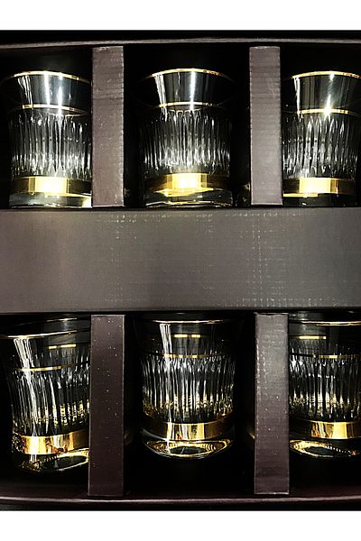 Paşabahçe Crystal Decorated Gold Water Glass 6 Pieces