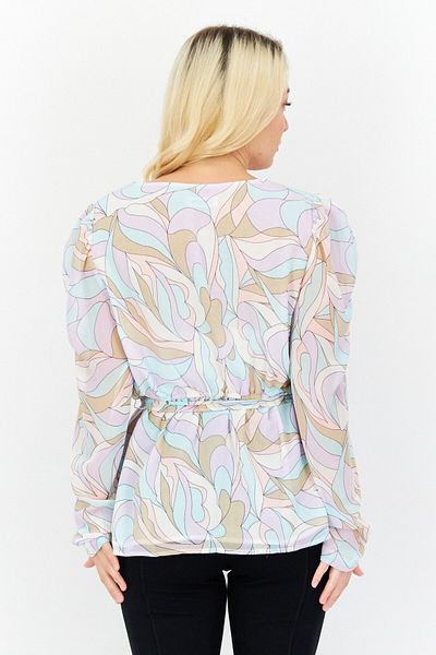 Calvin Klein Women V Neck Long Sleeve Abstract Blouse, Lilac Combo