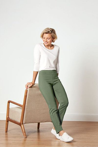 Tchibo Women Slim Fit Plain Straight Leg Pants, Green