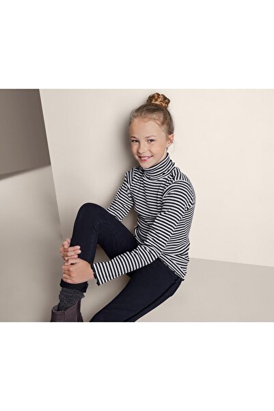 Tchibo Kids Girls Turtle Neck Top, Black and White