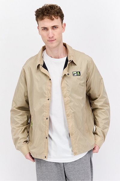 Fila Men Sportswear Fit Notched Neck Long Sleeve Outdoor Jacket, Taupe