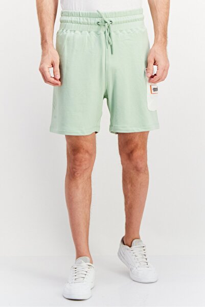 Tribe of 6 Men Embroidered Logo Basic Shorts, Mint Green