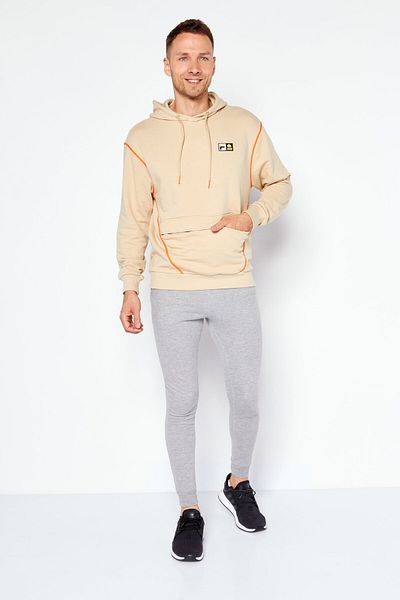 Fila Men Oversized Brand Logo Hoodies, Tan