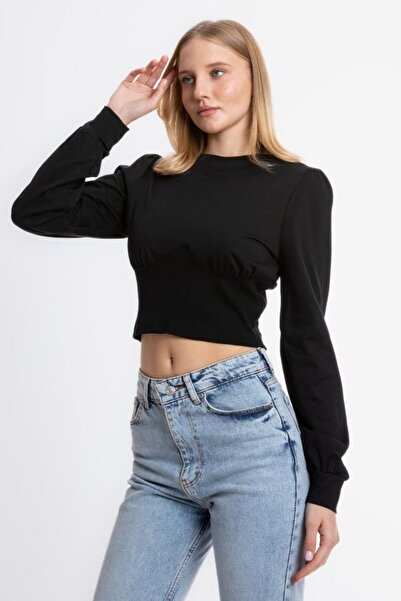 Hiccup Bisiklet Yaka Detaylı Uzun Kollu Crop Top