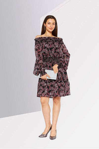 Michael Kors Women Paisley Print Mini Dress, Black Combo