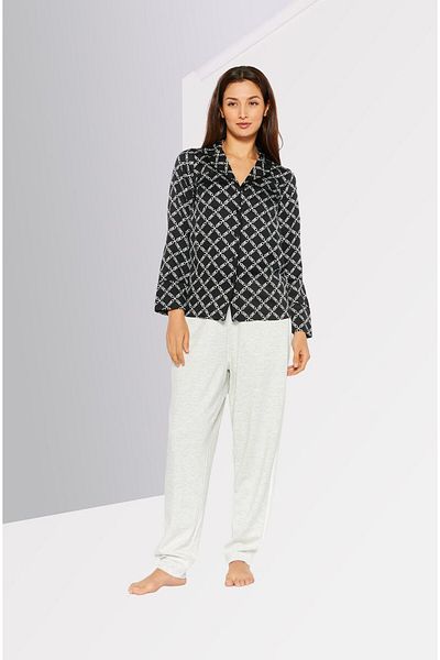 Michael Kors Women Allover Print Long Sleeve Sleep Top, Black
