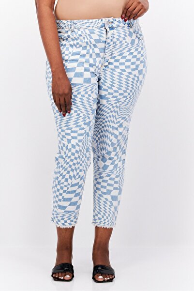 Tinseltown Women Plus Size Checkered Stretchable Jeans, White