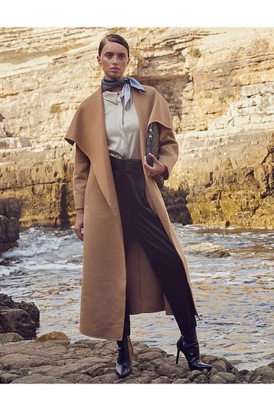 Kayra Premium μάλλινο παλτό με φαρδιά κασμίρ Camel
