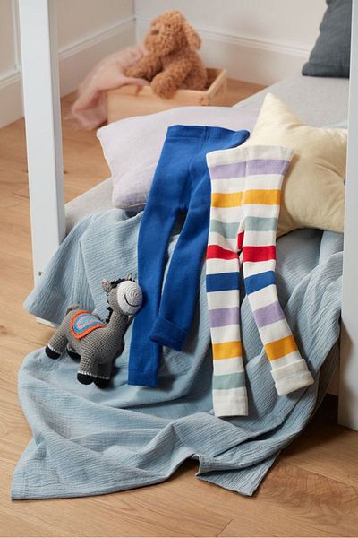 Tchibo Kid Girls 2 Pcs Striped Thermal Legging Set, White Combo