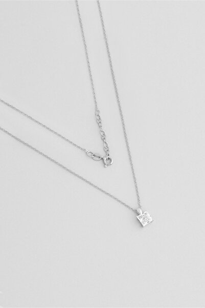 So CHIC... Kare Kesim 18 Ayar Beyaz Altın Kaplama 43 Cm Gümüş Minimal Kolye