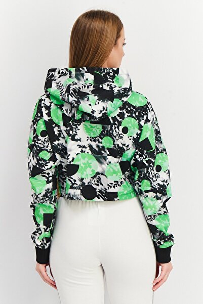 Fila Women Sportswear Fit Hooded Neck Abstract Printed Sweatshirt, Green Combo