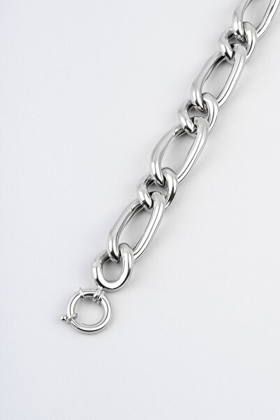 So CHIC... Modern Tasarım 18 Ayar Beyaz Altın Kaplama 19 Cm Gümüş Bileklik