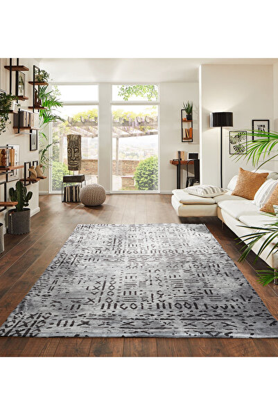 RENKLİBUTİK Modern Desenlerde Kadife Dokulu Lastikli Süngerli Kaymaz Yıkanabilir Halı Örtüsü - 9 m2