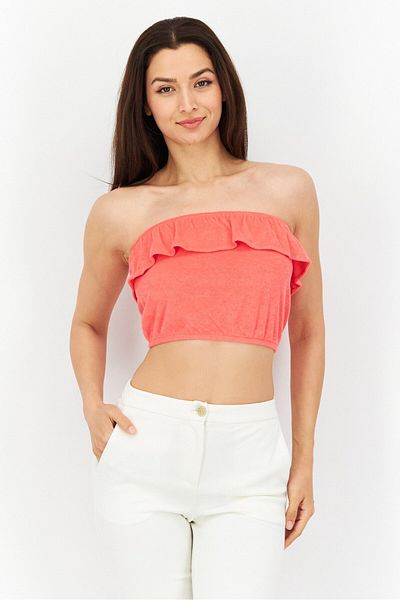 Bar III Women Straight Across Sleeveless Textured Crop Top, Watermelon Red