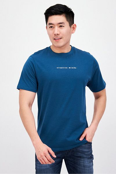 Threadbare Men Crew Neck Short Sleeve Graphic Print T-shirt, Teal Blue