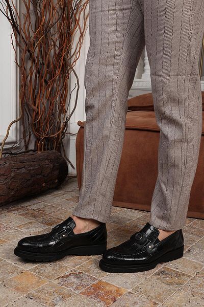 CassidoShoes 023-60014 Black Men's Classic Leather Shoes - Crocodile Printed, Eva Sole