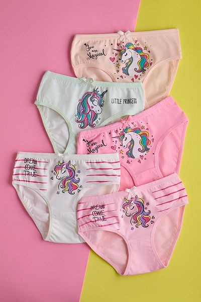 biyokids Pachet de 5 chiloți cu model unicorn pentru fete, multicolori