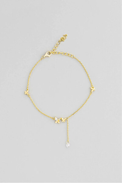 So CHIC... Taşlı Çiçek 18 Ayar Sarı Altın Kaplama 20 Cm Gümüş Minimal Bileklik
