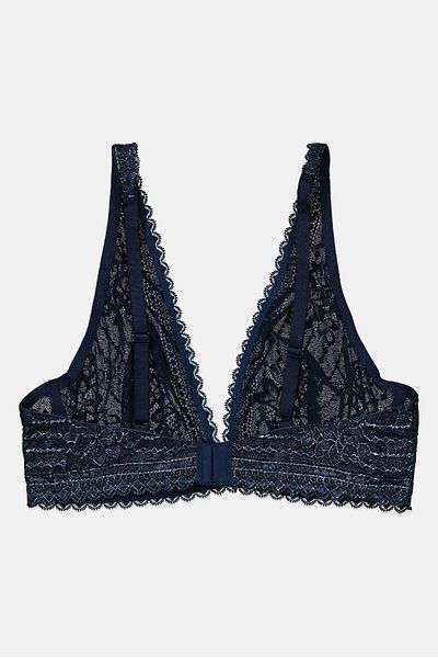 Etam Women Metallic Lace Non Padded Triangle Bra, Navy Blue