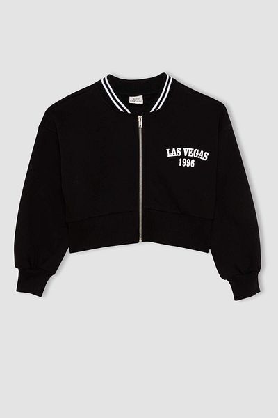 DeFacto DFM - Σετ 2 τεμαχίων με στάμπα για κορίτσια: College Lapel Bomber Cardigan και παντελόνι με φαρδύ πόδι
