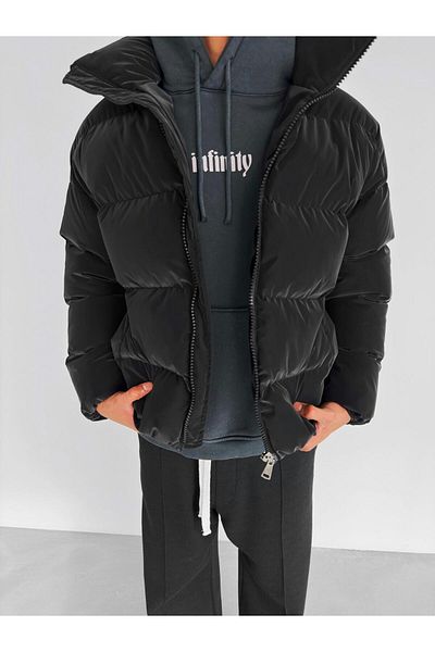 ablukaonline Men's Puffer Jacket with Zipper Pocket Black
