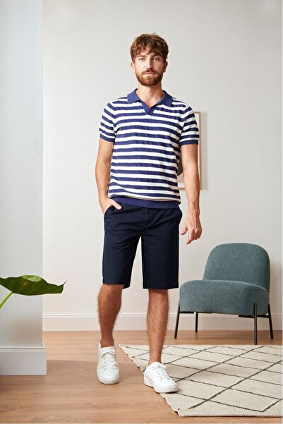 Tchibo Men Regular Fit Solid Chino Shorts, Navy