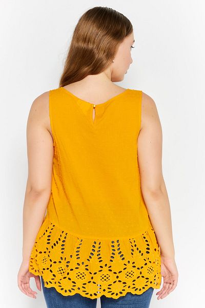 Adyson Parker Women Round Neck Sleeveless Textured Eyelet Top, Orange