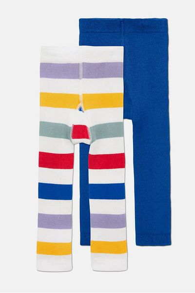 Tchibo Kid Girls 2 Pcs Striped Thermal Legging Set, White Combo