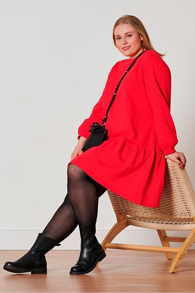 Tchibo Women Solid Sweatshirt Dress, Red