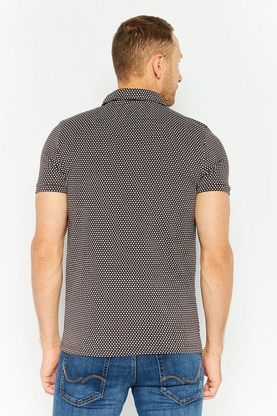 Threadbare Men Regular Fit Short Sleeve All Over Printed Polo Shirt, Brown