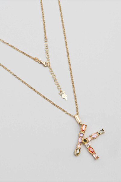 So CHIC... K Harfi Günışığı Renkli 18 Ayar Sarı Altın Kaplama Gümüş Kolye